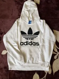 adidas 3ストライプ ロゴ パーカー ホワイト