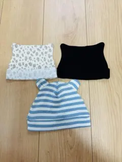 ベビー用ヒョウ柄・黒帽子　猫耳　くま耳3点セット