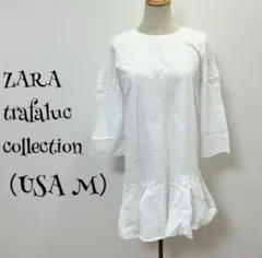 ザラトラフィツクコレクション（USA M）白/七分袖/膝丈ワンピース/コットン