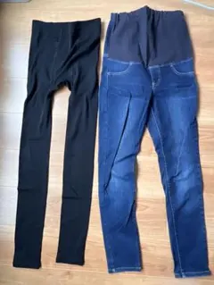 マタニティ レギンスとデニムパンツ セット