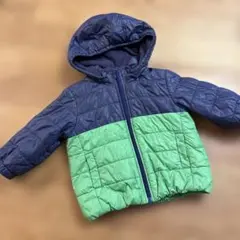 フード付き中綿コート ネイビー×グリーン