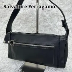 希少【フェラガモ】ガンチーニ ワンショルダー レザーバッグ シルバー金具 黒