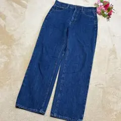 【GUジーユー】ハイウエスト ストレート ジーンズ デニム ダークブルー Ｌ