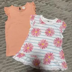 H&M 90cm オレンジTシャツと花柄カットソーセット