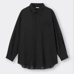 新品タグ付き GU ジーユー シアーオーバーサイズシャツ 長袖 ブラック (L)