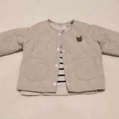 ベージュ キルティングジャケット クマ刺繍　トレーナー