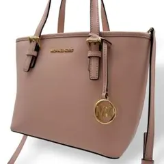 マイケルコース ショルダーバッグ 2way レザー ピンク チャーム 金具ロゴ