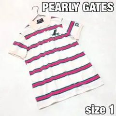 美品【PEARLY GATES】恐竜柄 ゴルフ ポロシャツ ボーダー柄 サイズ1
