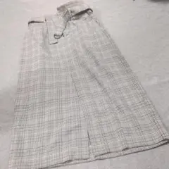 チェック柄 ロングタイトスカート ベルト付き
