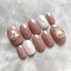 【現品】No.118 ネイルチップ　冬ネイル　ニュアンス　ぷっくり　うるうる