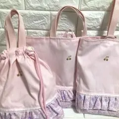 入園入学３点セットピンク小花柄　レッスンバック　上履き入れ　体操服袋