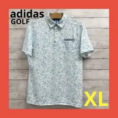 美品 アディダスゴルフ 半袖 DRYポロシャツ メンズ 花柄 水色/白