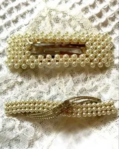 値下げ★Light Whisper バレッタ　パール　ビジュー　ヴィンテージ