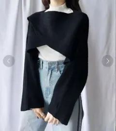 フロントクロスデザインショートリブニット