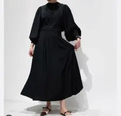 PUBLIC TOKYO ボリュームスリーブギャザーワンピ　黒　Free