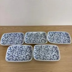たち吉、青い花柄の長方形皿5枚セット