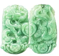 【極稀品】本翡翠　龍神　鳳凰　ペアネック・ペンダント☆強浄化☆