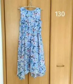 130 H&M 水色 蝶柄 ノースリーブワンピース 女の子 春夏 ドレス 発表会