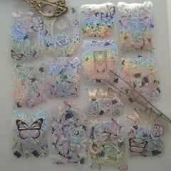 海外☆PET剥離紙付きマスキングテープ(1ループ分)・フレークシール12枚♪