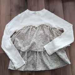 フリル付き花柄長袖カットソー 130女の子長袖