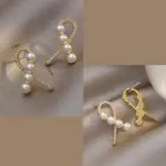 韓国 風 ピアス パール ゴールド