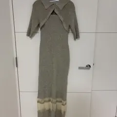 ニットロングワンピース ノースリーブ グレー