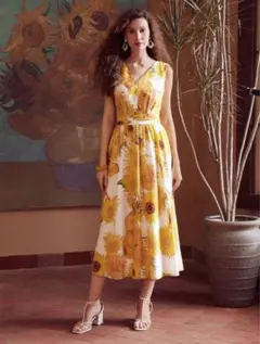 SHEIN MOTF ひまわり柄 Vネック ワンピース Mサイズ