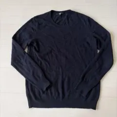 【訳あり】ユニクロ カシミヤ100% クルーネックセーター ネイビー　Ｌサイズ