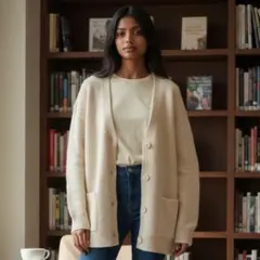 ユニクロ クリーム色 Vネック カーディガン