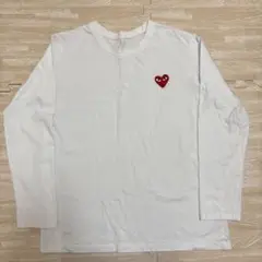 ハートワッペン付　ロングTEE ホワイト　韓国製 ハートのワッペン