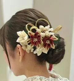 赤金花飾り 髪飾りセット　成人式