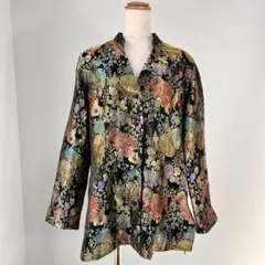 花柄 ゴールド 刺繍 和柄 長袖 シャツジャケット 薄手 羽織りY820