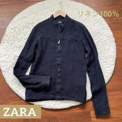 ZARA リネン100% スリムジャケット　ネイビー　ライダーズのサムネイル