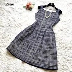 美品✨ルネ　ワンピース　TISSUE  メッシュ　レース　チェック　36 M