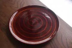 小傷有！優美な白檀塗渦文の映える丸盆（検輪島塗お膳お盆懐石膳