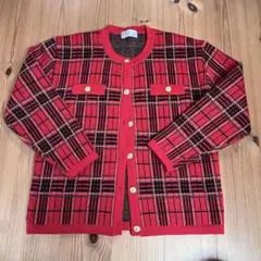 赤　カーディガン　金ボタン