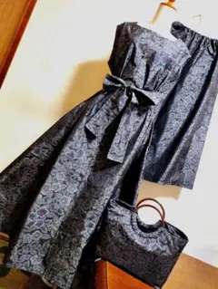 1984 着物リメイク☆大島紬Aラインロングワンピース+ガウチョ＆バック