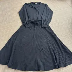 フェリシモ　ニットワンピース　黒　L ボタン　リボン　フォーマル