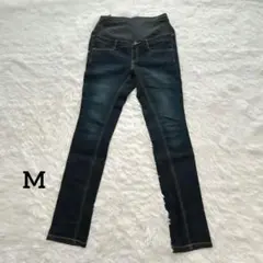 マタニティパンツ スリムジーンズ 濃紺 ストレッチ コットン スキニー M