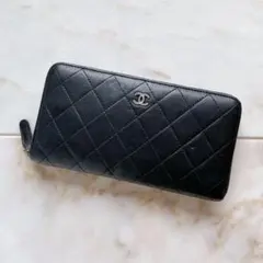 4550 CHANEL シャネル マトラッセ ラムスキン レザー ラウンド長財布