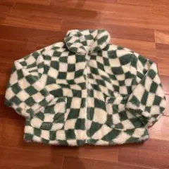 SHEIN フリースジャケット　ファーコート　128 8Y チェッカーフラッグ