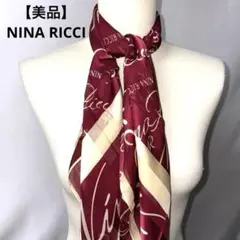NINA RICCI レタリング シアーシルクスカーフ　大判　総柄　希少