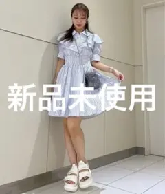 rienda フロントジップハーフスリーブシャツミニワンピース