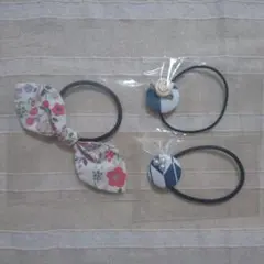 ハンドメイド ヘアゴム クルミボタン リボン