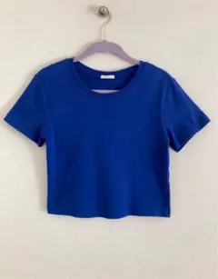 GUジーユー コットンミニT 半袖 クロップド丈 ブルー Mサイズ レディース