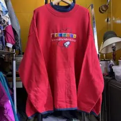 アメリカ古着 グラフィック刺繍 レッド スウェット 2XL