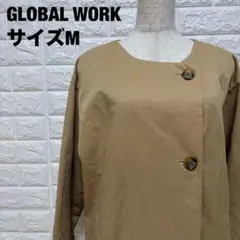 GLOBAL WORK ベージュ ノーカラーロングコート M 上品 【1200】のサムネイル