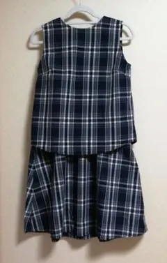 GU セットアップ　チェック柄　トップス　スカート　ブルー系