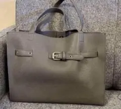 グレー レザー トートバッグ ベルト付き