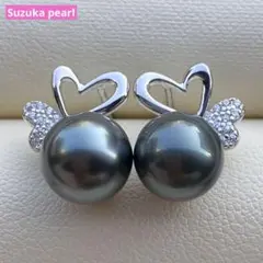 本真珠　南洋黒蝶真珠タヒチパールピアス　9mmグリーンP1148